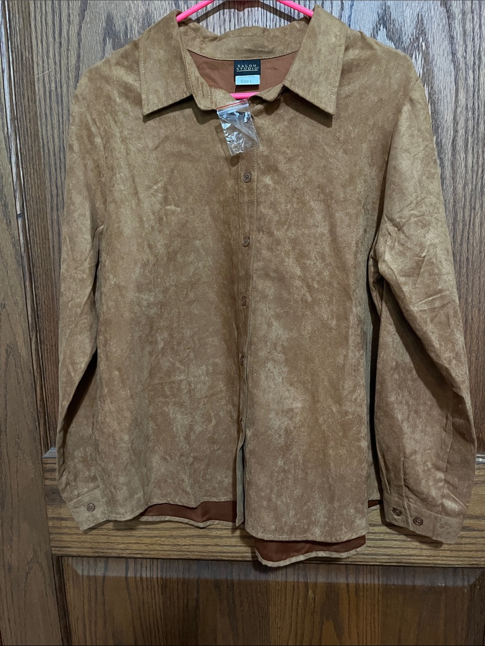 Suede-Look Button Down Shirt - Camel